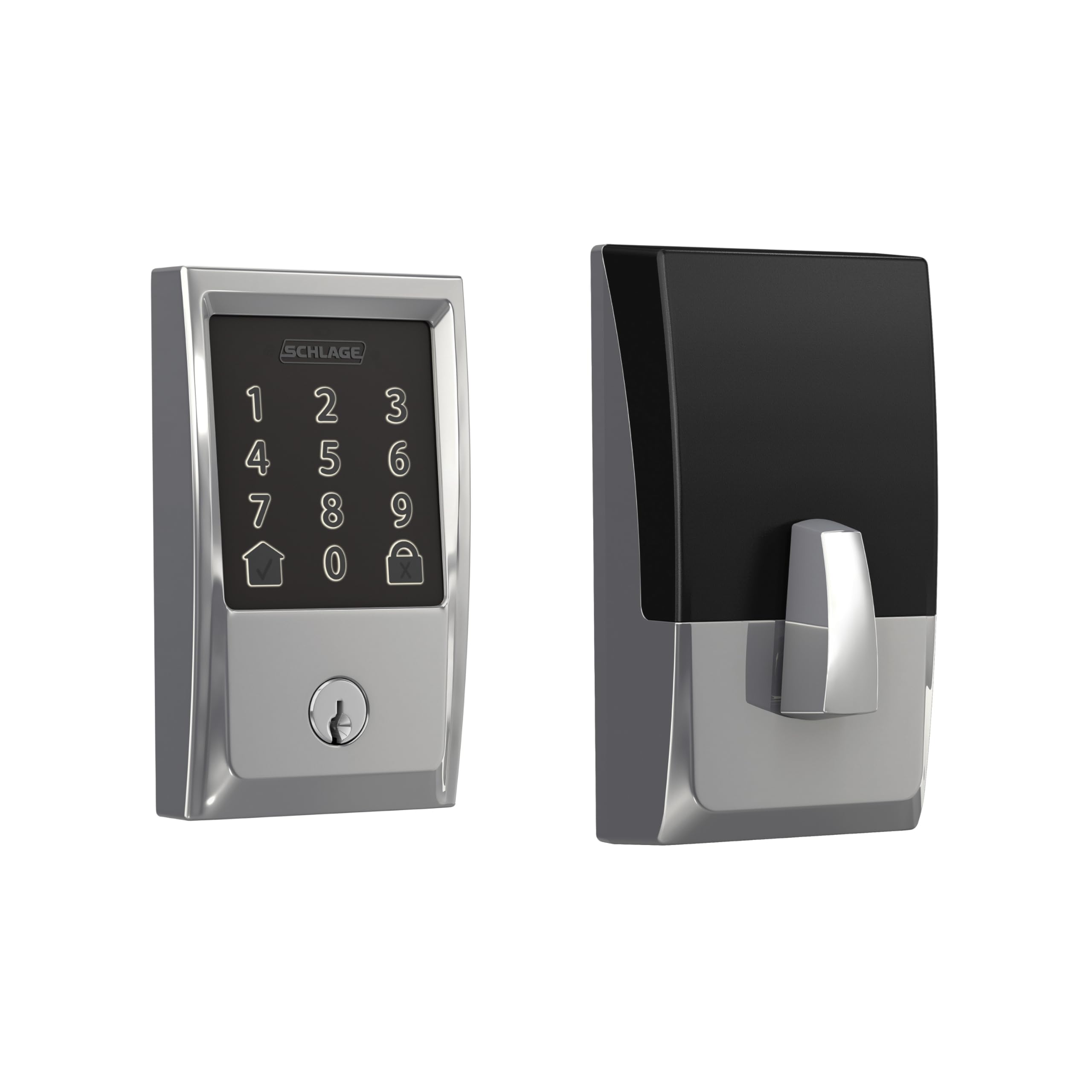 Schlage Encode Smart Wi-Fi Deadbolt Lock with Touchscreen Keypad, Keyless Front Door Entry, App Control, Alexa, Google Home and Airbnb Compatible, Bright Chrome, BE489WB CEN 625 Bright Chrome Deadbolt (Single) Century