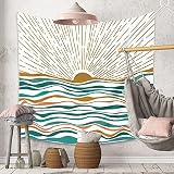 Lujohoy Boho Sun Tapestry Wall Hanging Abstract Cottagecore Minimalist Sunrise Sunset Art Bohemian H