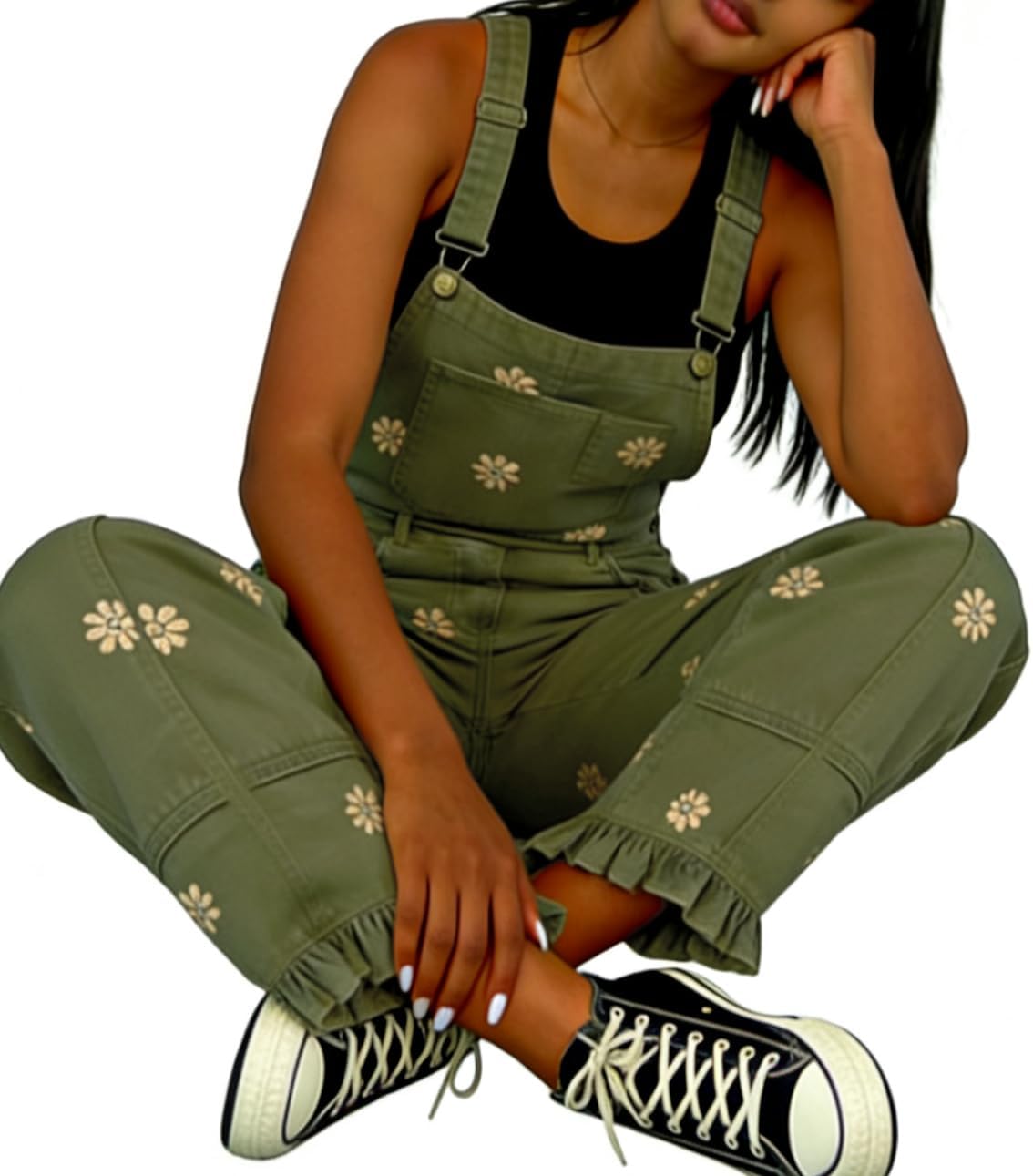 utcoco Womens Floral Print Denim Overalls Y2k Baggy Patchwork Boyfriend Barrel Jeans Wide Leg Denim Jumpsuit