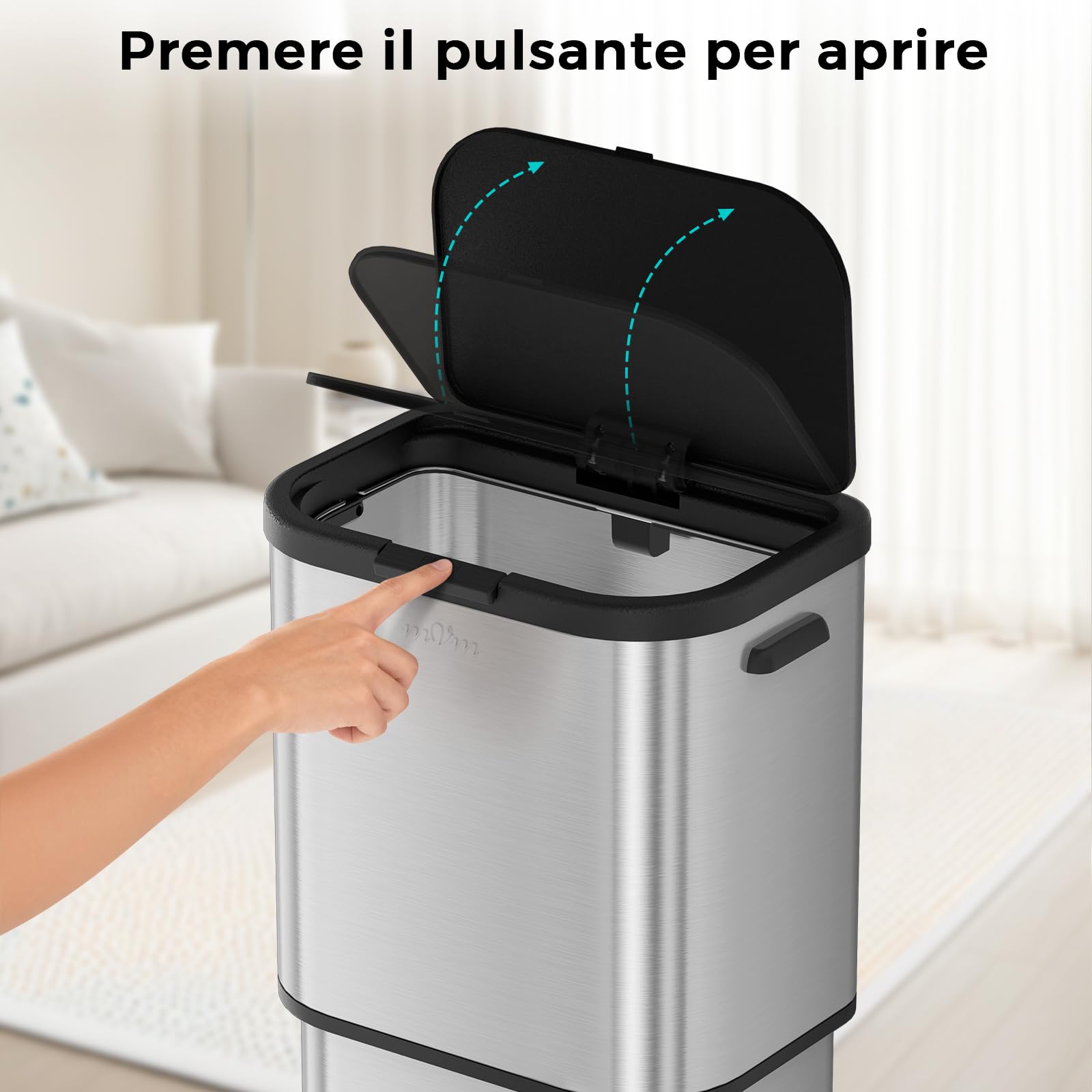 mVm Pattumiera Grande in Acciaio 70L, Cestino Grande Capacità con Chiusura Ammortizzata, Design Semplice Senza Secchio Interno, Bidone Multiuso per Ufficio, Balcone, Casa