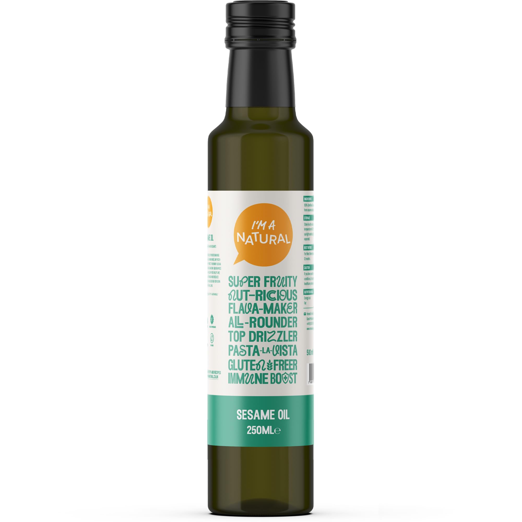 I'M A NATURAL Sesame Oil (250ml) Gluten Free Cooking Oil for Healthy Snacks & Meals, Rich and Nutty Bottle, High in Omega 6-9 & Antioxidants - Genuine I'm A Natural