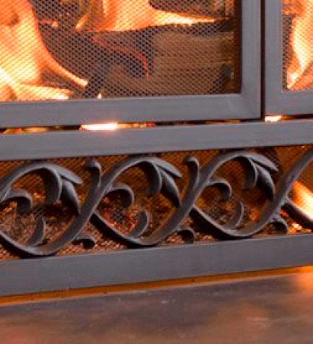 Plow & Hearth Metal Fireplace Screen Scrollwork Black | 38" W x 31" H | 2 - Door | Spark Guard Indoor Grate | Iron Fire Place Cover | Wood Burning Stove Decorative Accessories