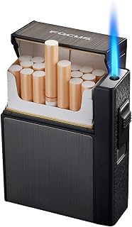 Cigarette Case with Lighter, Removable Butane Torch Lighter, No-Touch Delivery Cigarette, Cigarette Box Holder for 20 Pcs 84mm King Size (Butane Gas Not Included) (Color : Black)