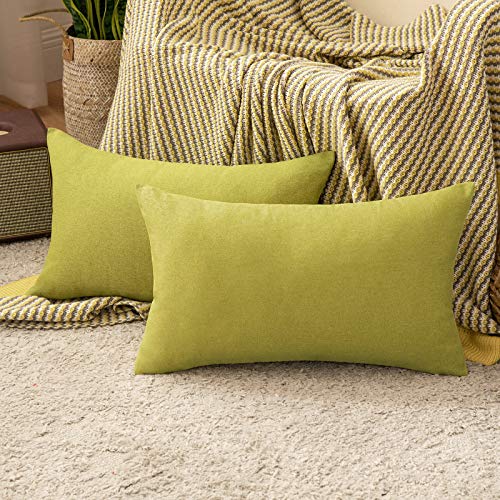 MIULEE Funda Cojines Exterior Impermeable de Lino Fundas de Almohadas Suave de Sofá Almohadas Decorativas Modernas para Salón Cama Silla Habitacion Oficina Dormitorio Lumbar 30x50 cm 2 Piezas Verde