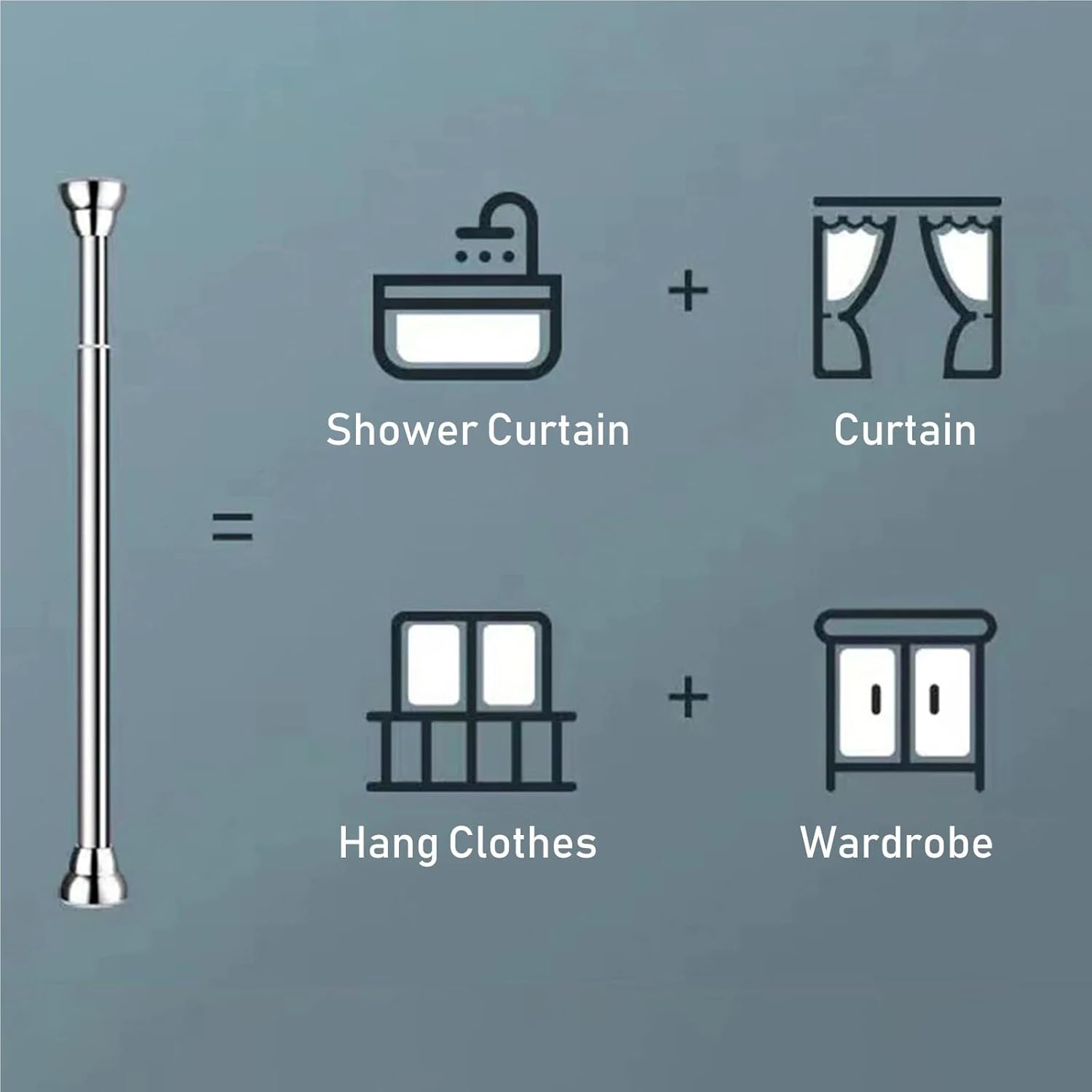 Spring Tension Rods Non-Slip Spring Tension Curtain Rod 50 To 80 CM Expandable No Drilling Bath Closet Hanging Pole ﻿(Silver 50-80cm)