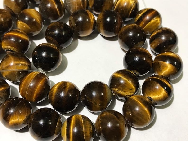 Perles rondes œil de tigre naturel 12 mm : matériel de création de bijoux, collier et bracelet