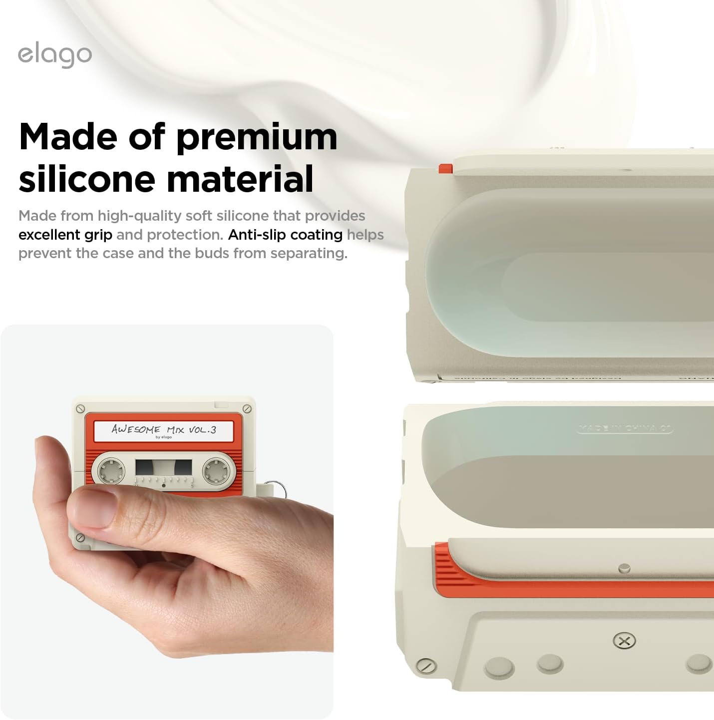 elago Compatible with Samsung Galaxy Buds 3 Pro & 3 & 3 FE Case, Cassette Tape Design Cover with Carabiner, Full Protection, Headphone Accessories, for Men, for Women - Image 4