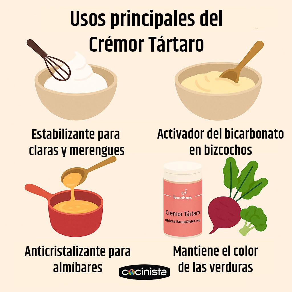 Crémor Tártaro Alimentario 80 g E-336i Tartrato Monopotásico para Repostería y Panadería