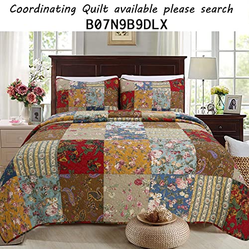 Cozy Line Home Fashions Ryleigh Country Garden Fall Flowers Paisley Plaid Patchwork Window Curtains With Tie Backs Set, 84" X 52", 2 Panels #TOP4