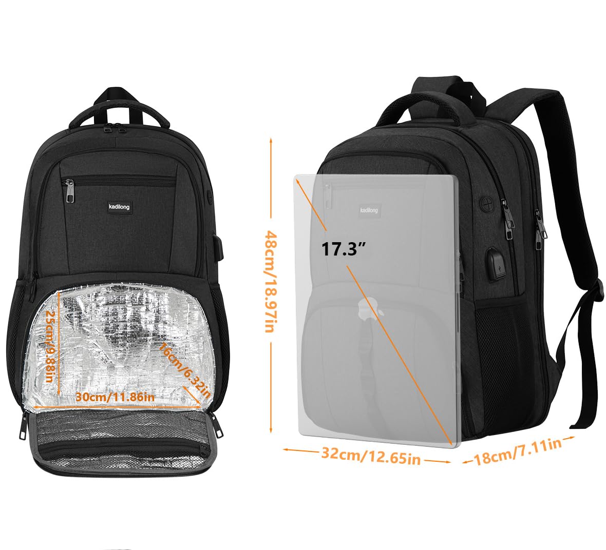 17.3 Inch Laptop Backpack Insulated Backpacks with Cooler Compartment,TSA Large School Backpack Lunch Box for Teens Boys,Anti-Theft Work Business Bookbag,College Computer Backpack for Men Women : Electronics