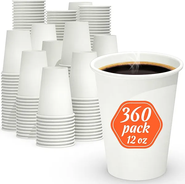 Dealusy 360 Count 12 oz Coffee Cups, Leak-Free Food Safe Paper Cups 12 oz, Disposable 12oz White Paper Cups for Cold and Hot Drinks