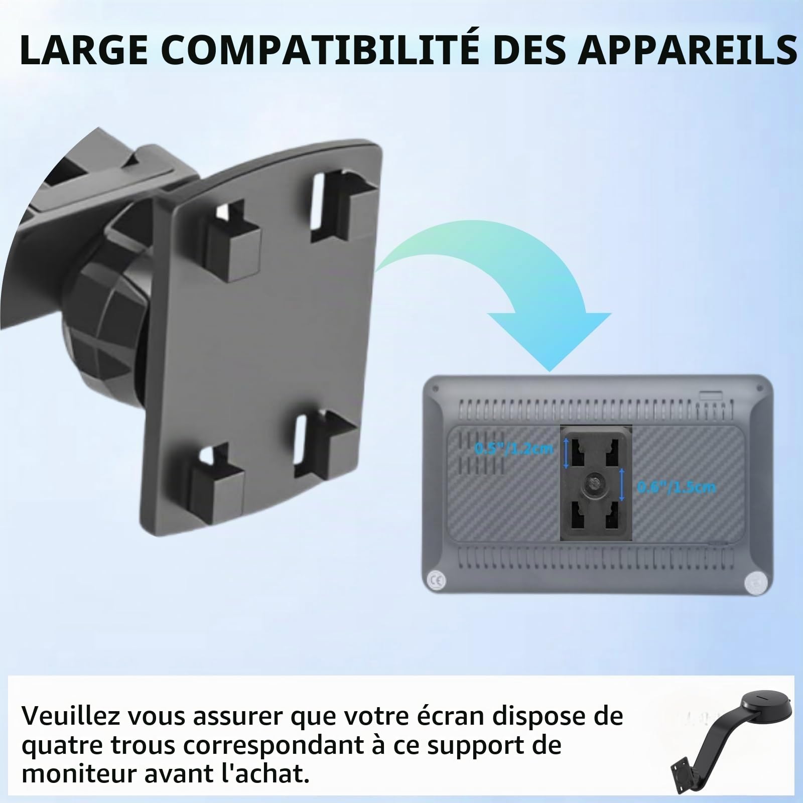Support à Ventouse pour Écran Carplay, Bras Réglable en Alliage d'aluminium, Support de Tableau de Bord Discret avec Disque Adhésif Puissant de 78mm pour Support d'écran de Voiture