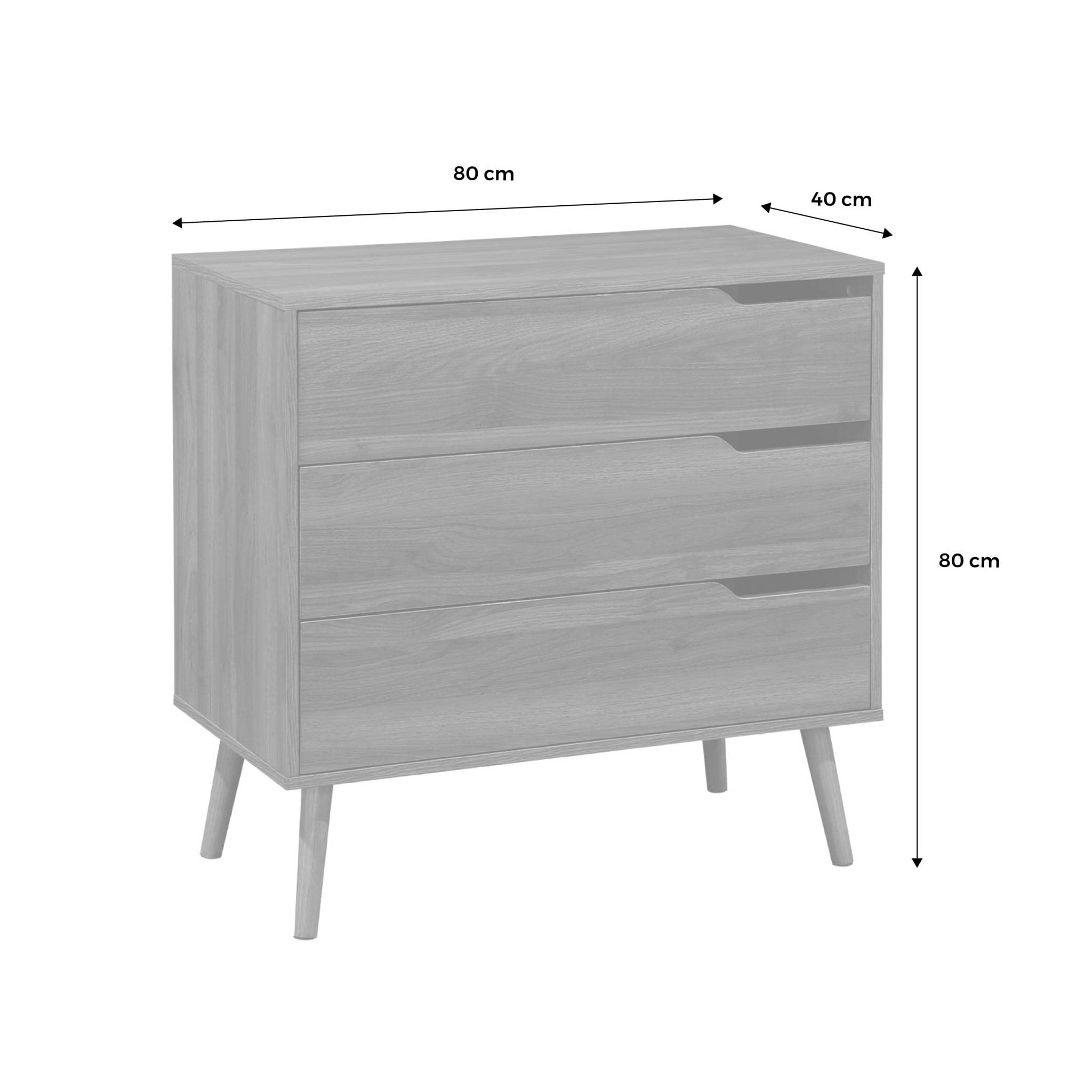 Alice's Home - Commode décor Bois de Noyer. 3 tiroirs. Pieds en pin Massif
