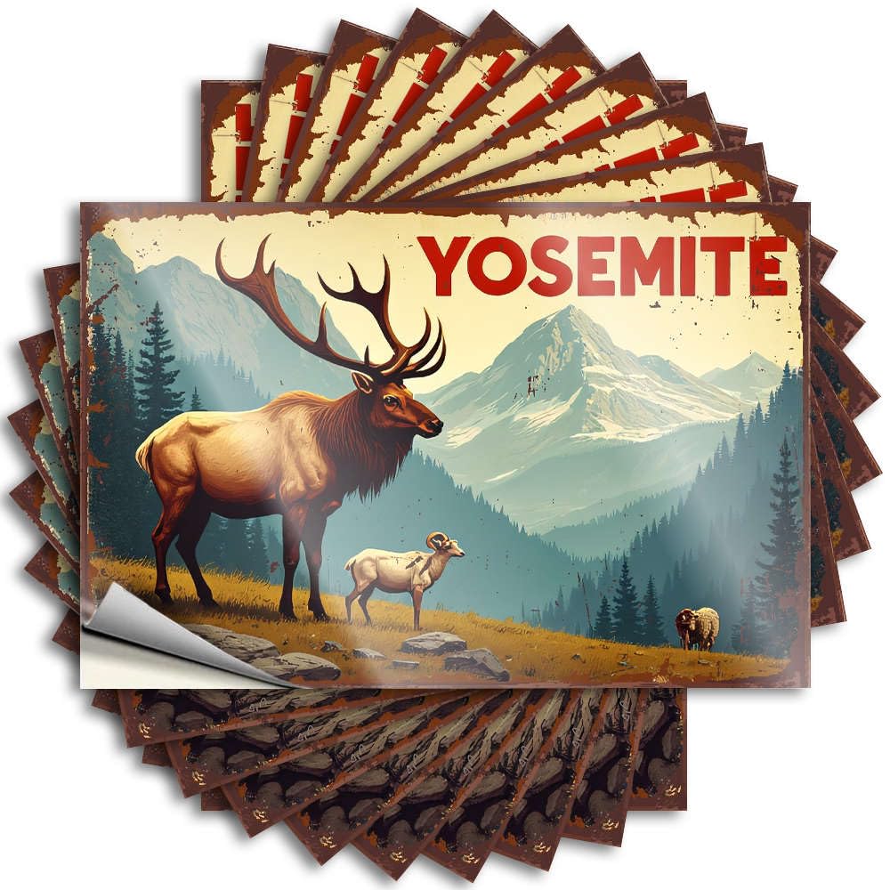 Sticker Vintage Bar Decor Vinyl Sticker | Yosemite National Park Wildlife Scene Love for Humor Use(6X9CM)
