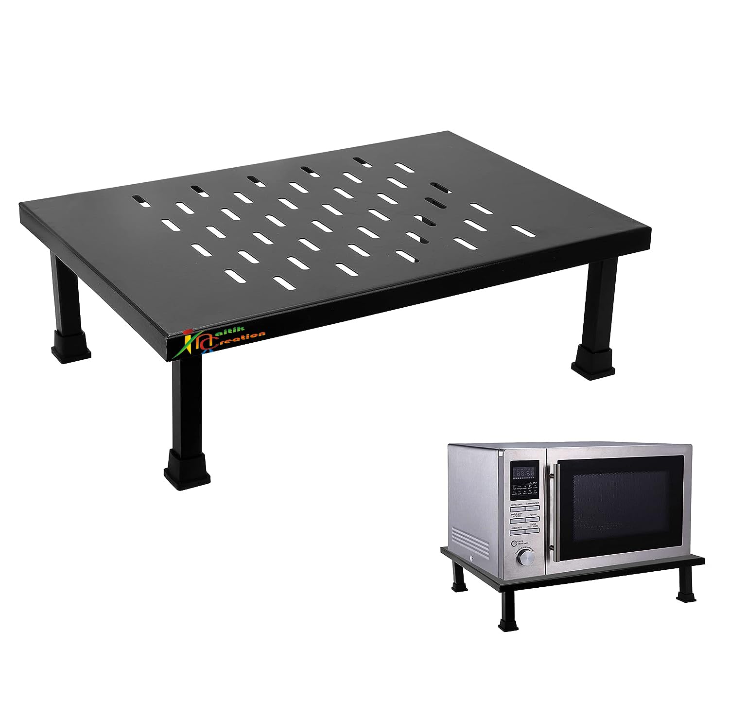 NAITIK CREATION Microwave Oven Stand – Heavy-Duty Metal Rack for Kitchen Platform | Countertop Organizer for Microwave, Toaster & Kitchen Appliances (Black, Anti-Slip, Up to 30L)