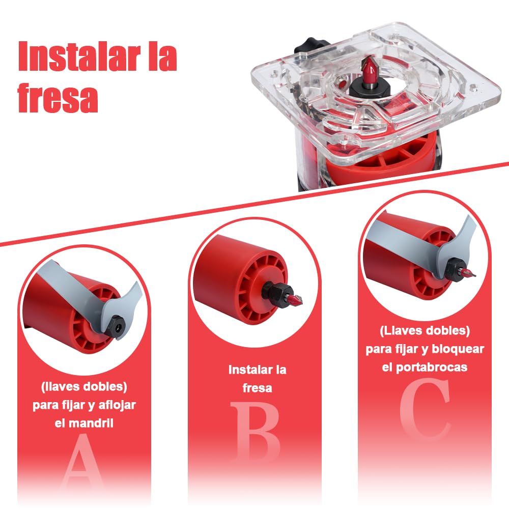 TEENO Fresadora De Madera Rebajadora Eléctrica 650W 15000-32000 RPM,Fresadora EléCtrica Para Madera Con 12 piezas 1/4'' Alicates, 6 Velocidades Variables, con Estuche de Transporte