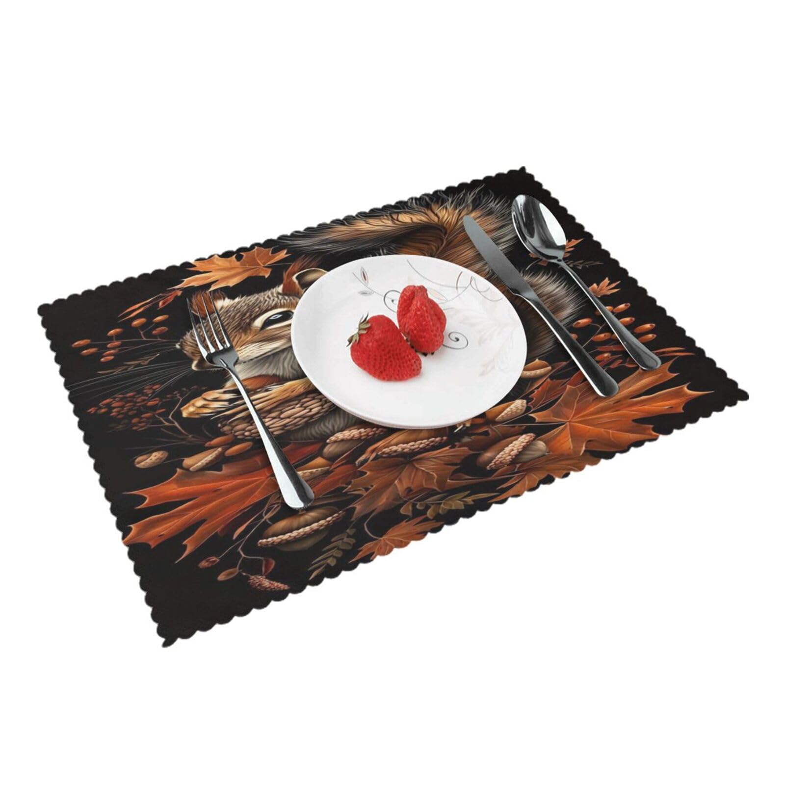 Squirrel Autumn Leaves Acorns Placemats Set of 4 Print Table Mats Place Mats Table Decor for Kitchen Dining 12X18 in