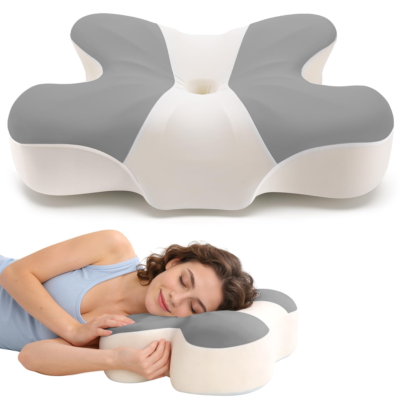 A-Pce Grey Cervical Memory Foam Pillow For Pain Relief, Adjustable Orthopedic Pillow With Removable Cover, For Side/Back/Stomach Sleepers, And White