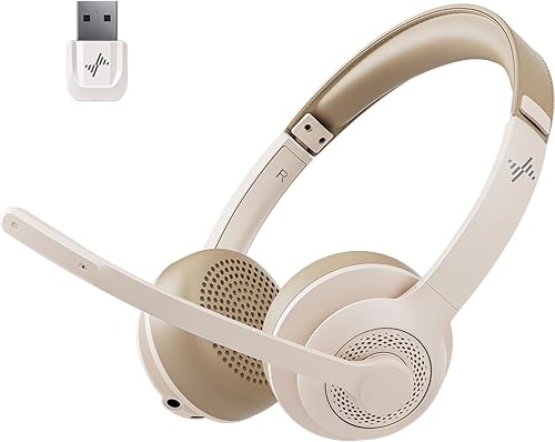 Miniatura 9 de Auriculares inalámbricos con micrófono para el trabajo, auriculares Bluetooth V5.2 con micrófono de cancelación de ruido AI, dongle USB, llamadas