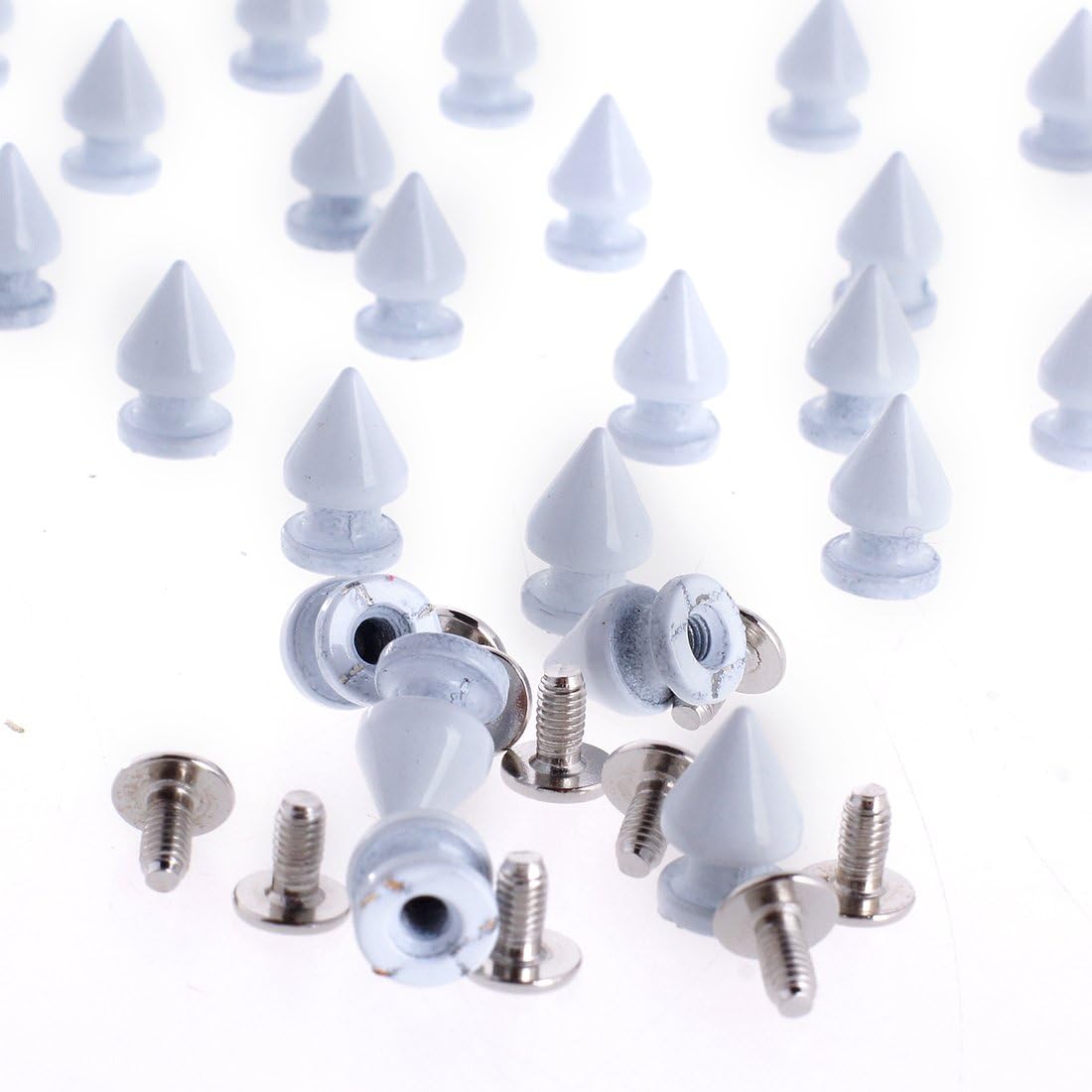 RUBYCA 12MM 50 Sets Metal Tree Spikes and Studs Metallic Screw-Back for DIY Punk Leather-Craft White 50 PCS White
