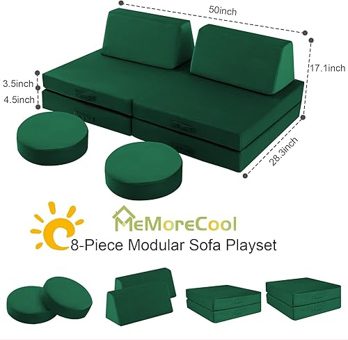 Miniatura 109 de MeMoreCool Sofá modular de 8 piezas para niños, sofá de espuma convertible rosa para sala de juegos Rosa (Dusty Rose),Verde bosque,2-marino,Azul