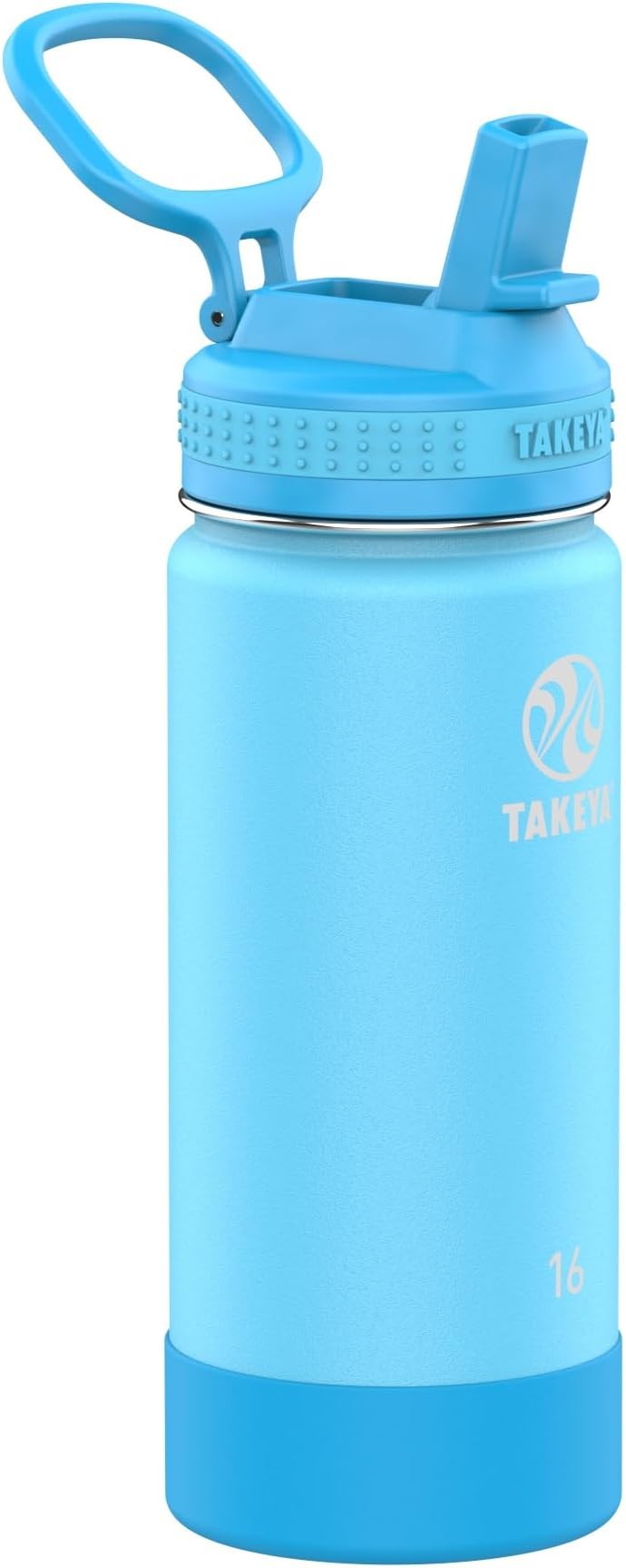Takeya Actives Kids Insulated Stainless Steel Kids Water Bottle with Straw Lid, 16 Ounce, Sail Blue/Atlantic