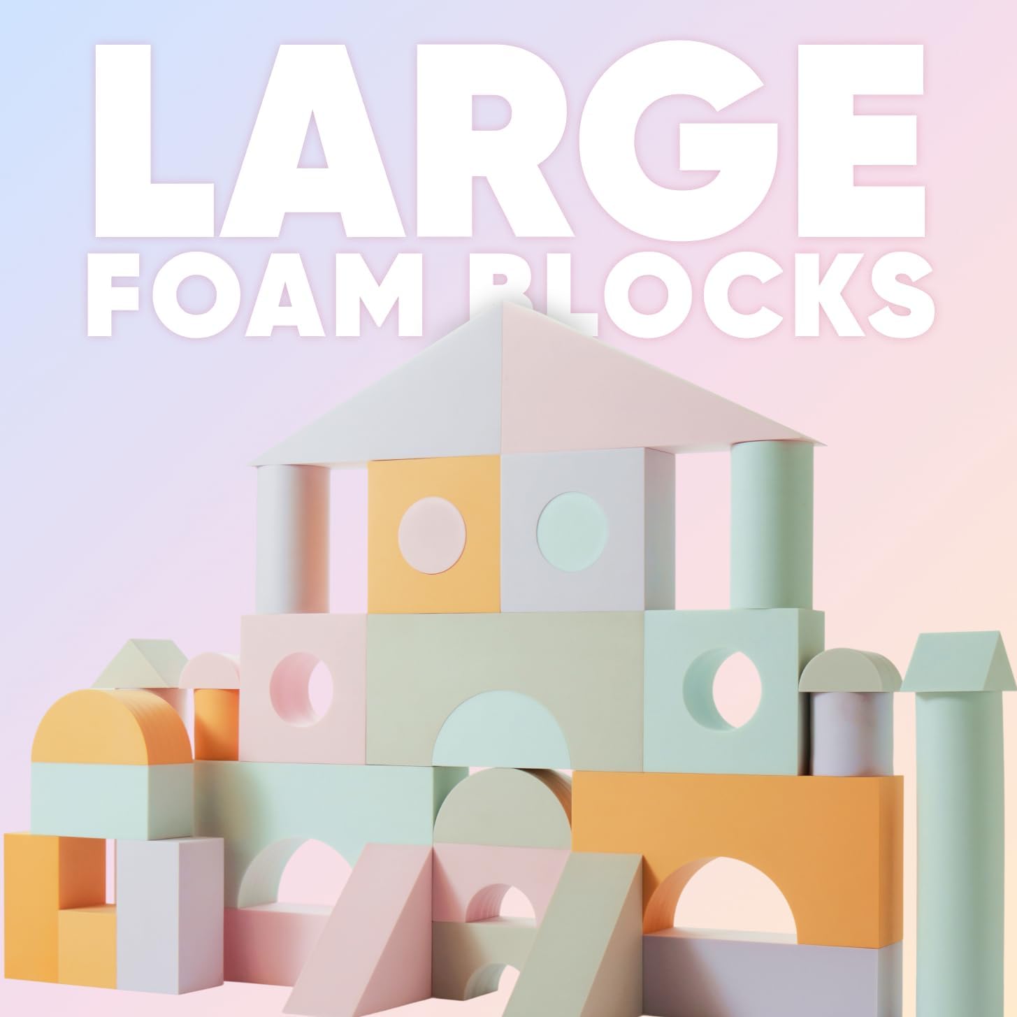 Set of 34 Jumbo Large Foam Blocks for Toddlers - Stacking Soft Blocks for Kids with Shapes & Colors Learning - Construction Building Preschool Toys - Giant Foam Bath Blocks for Toddlers 3-5 & above