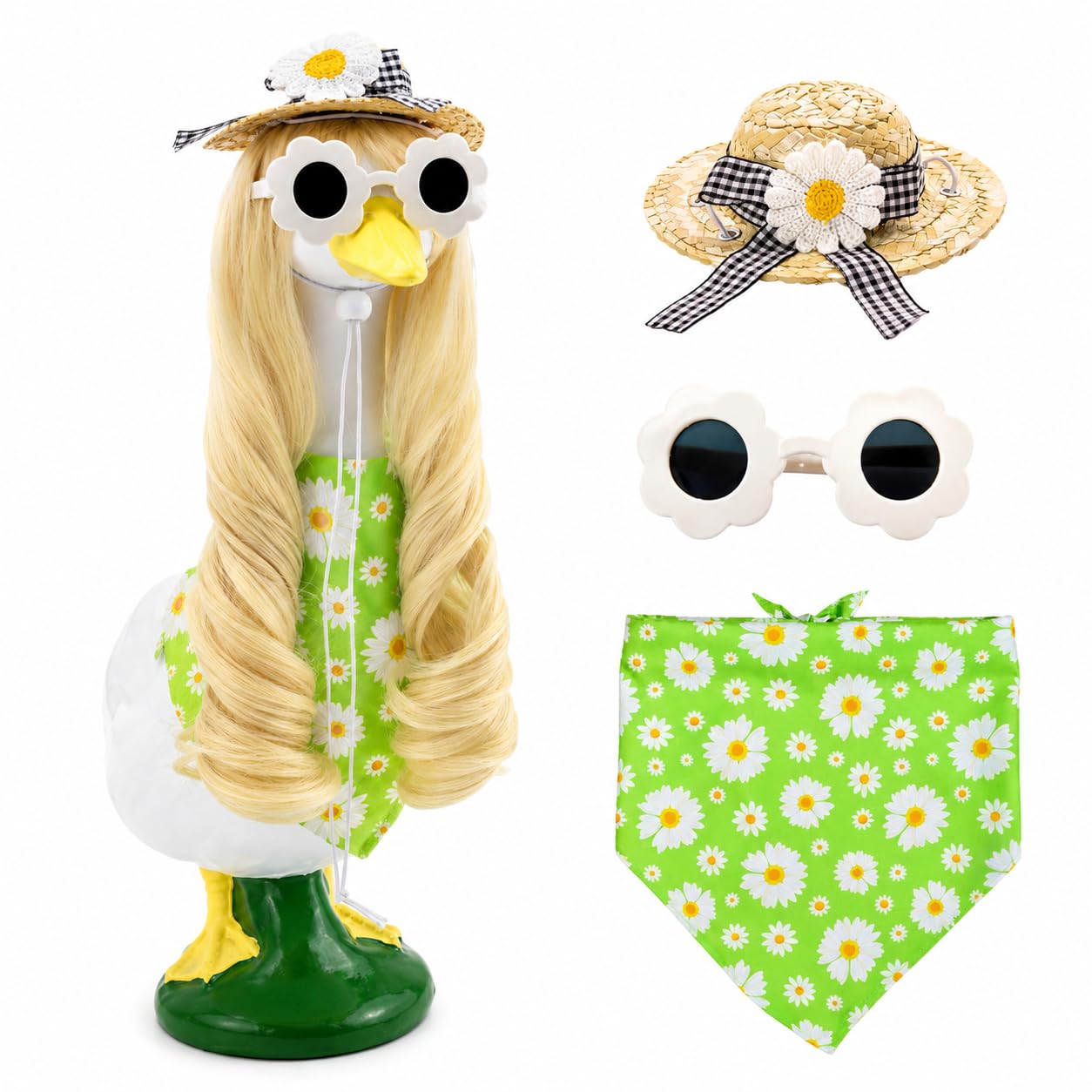 Daisy Porch Goose Outfit with Long Blonde Wig &amp; Hat, 4-Piece