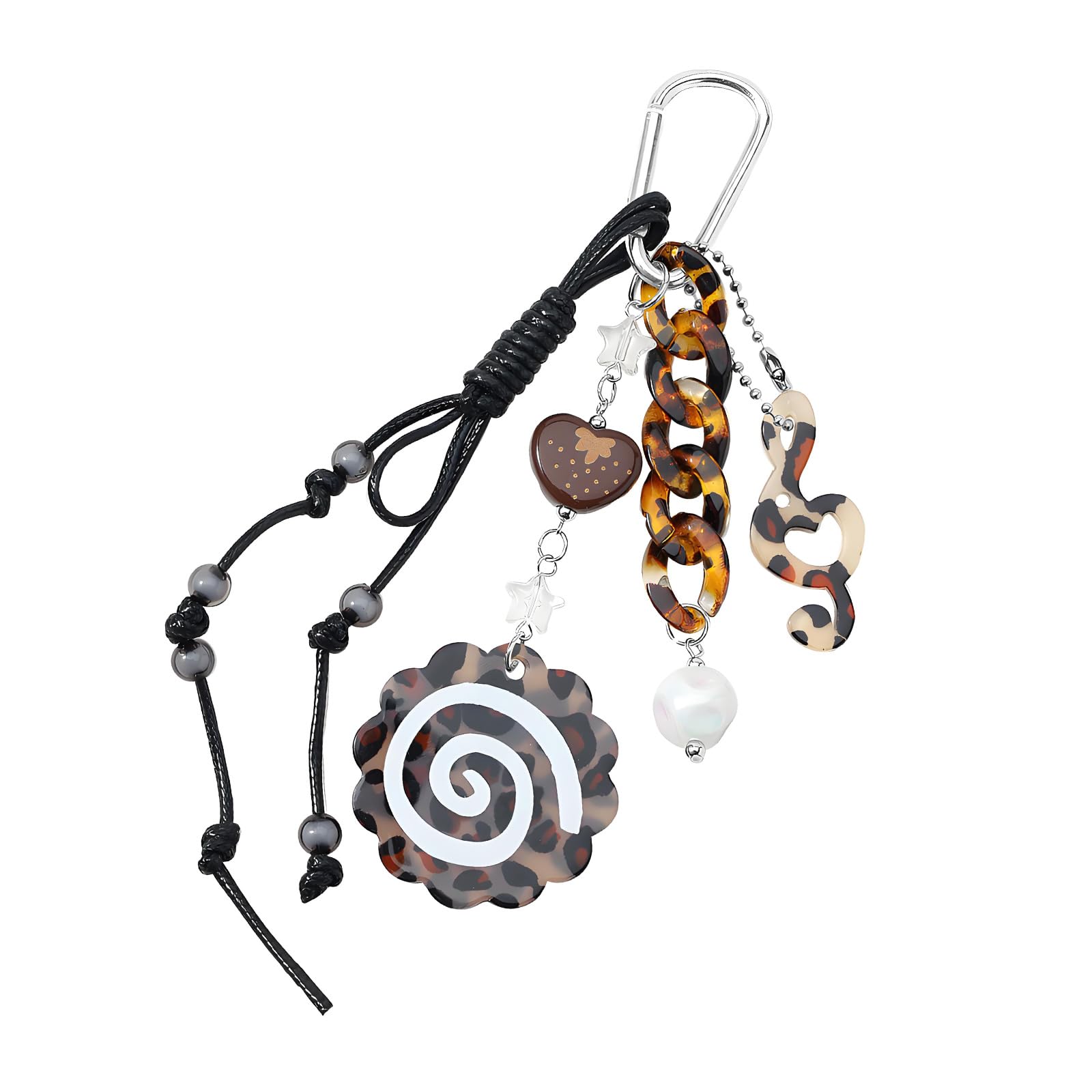 Porte-clés léopard acrylique marron et fleurs rétro - 7