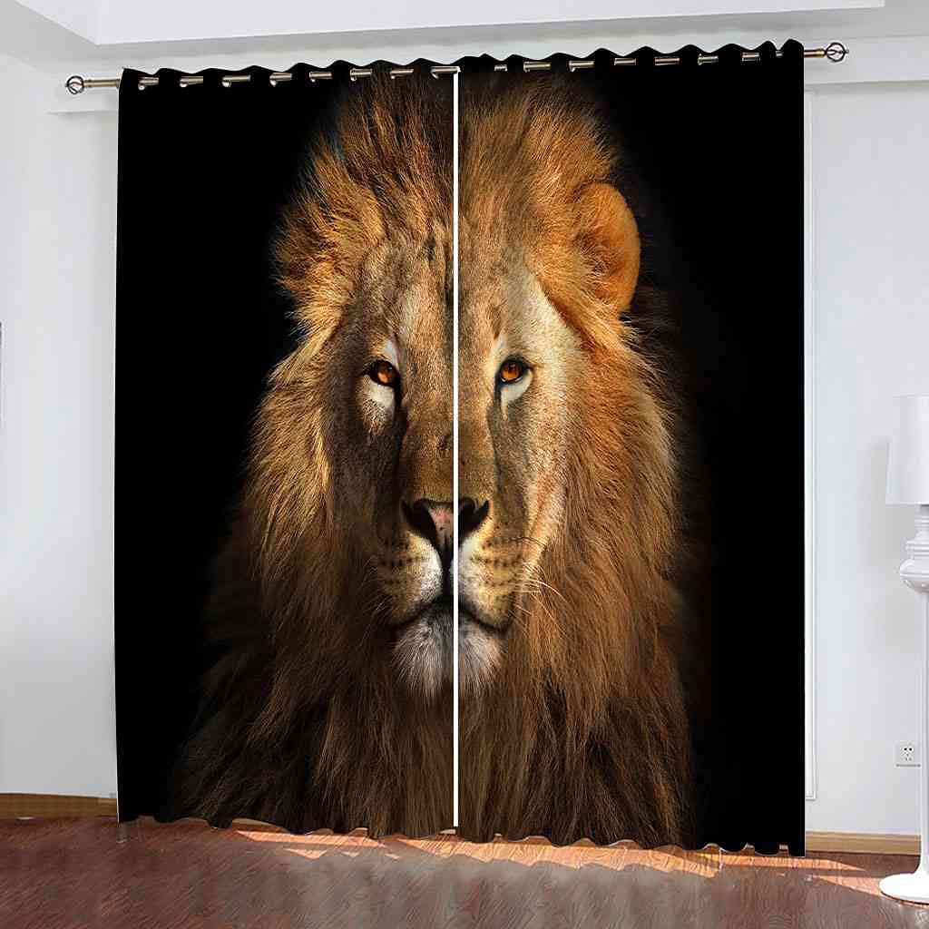 Rideaux occultants lion 3D en polyester isolant haut de gamme 140x160 cm