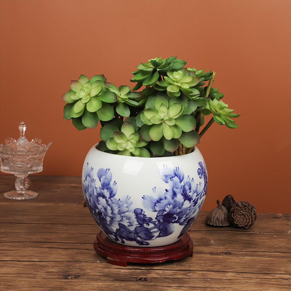 Blue And White Porcelain Flowerpot Small Succulent Plants Live Mini Succulent Plants Asian Decor Ceramic Planter Pot Succulent Gardening Pot Chinese Ceramic Planter Plant Pots Eas,A-without holes