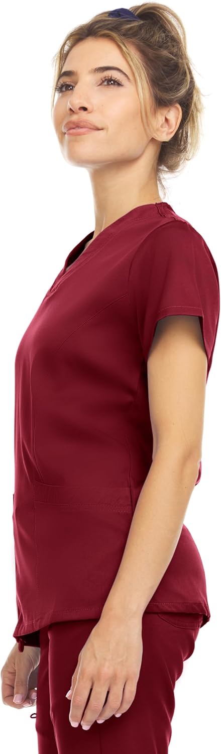 MediChic Women’s Scrubs Set – V-Neck Stretch Scrub Top with 8-Pocket Jogger Pants, Anti-Wrinkle Medical Workwear