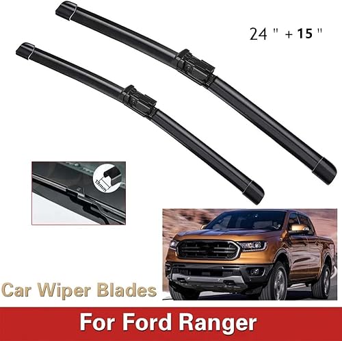 Miniatura 2 de Limpiaparabrisas delantero compatible con Ford Ranger 2016-2023, limpiaparabrisas de automóvil, cepillos de lluvia de 24 pulgadas + 15 pulgadas