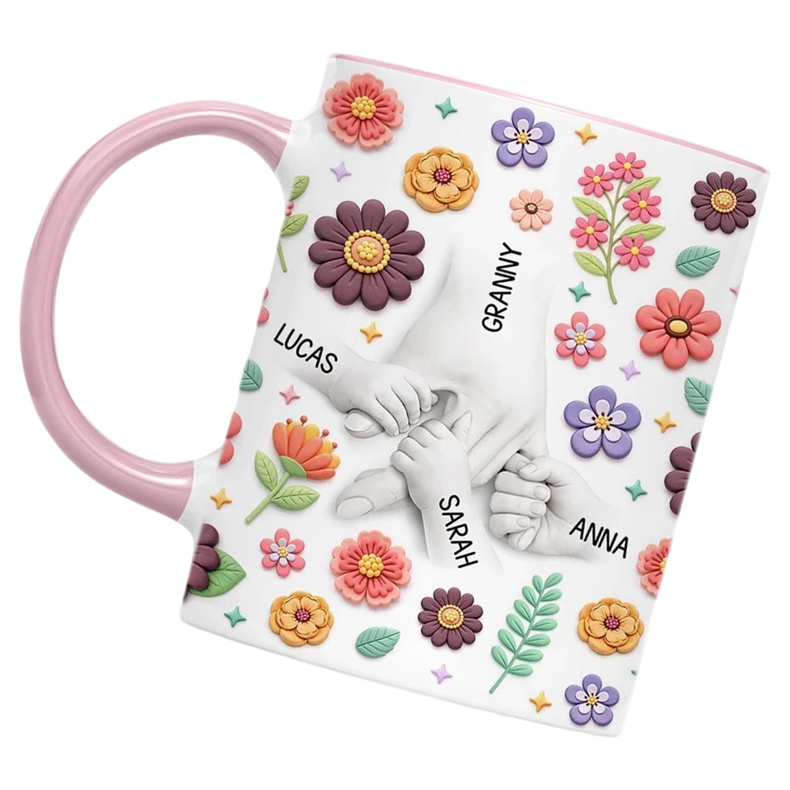 Linvimia Ceramic Coffee Mug Holding Mum Hand Pattern Drinking Cup with Handle Suitable for Hot and Cold Beverages Blossomy Pattern Cup