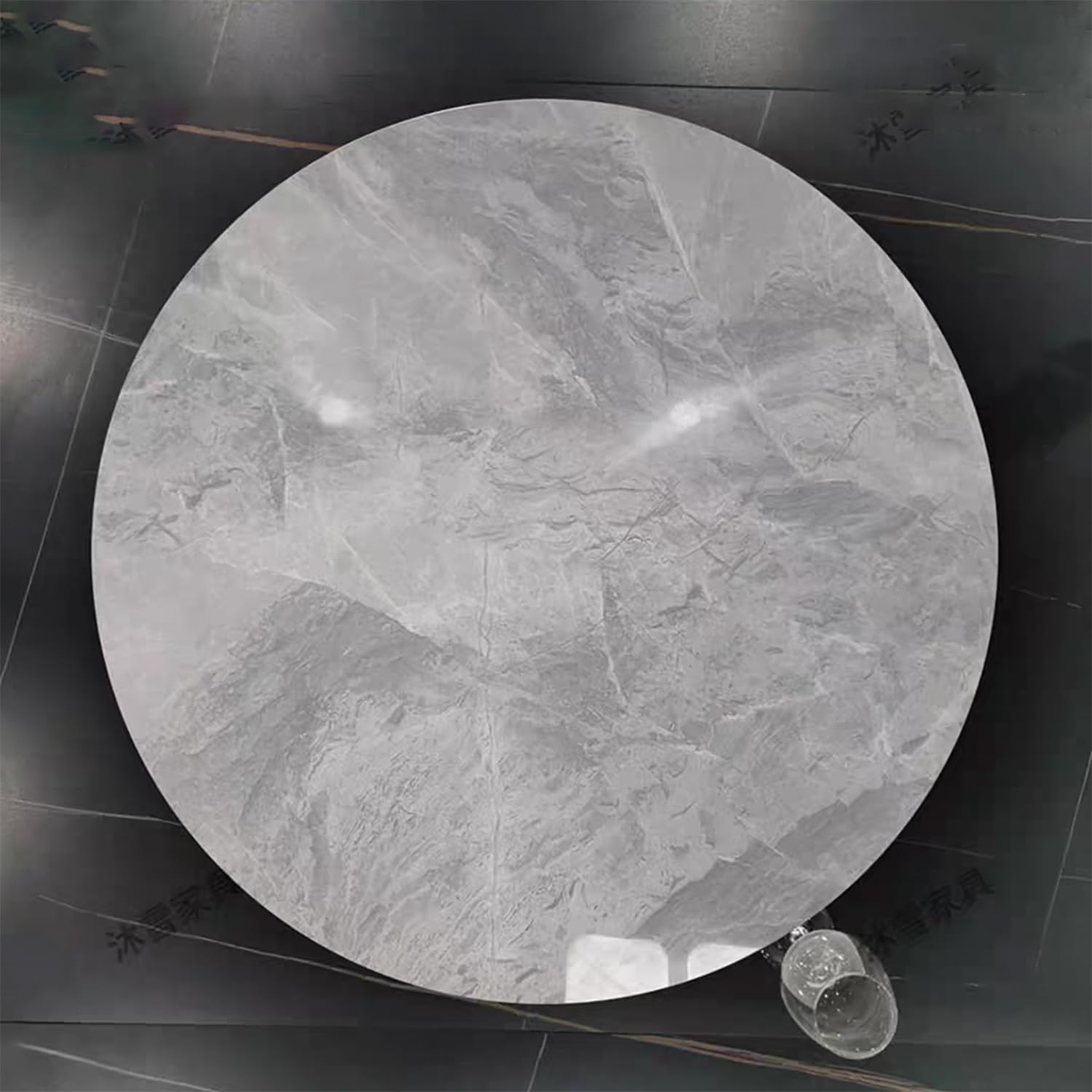 Plateau Tournant Lazy Susan, Grand Plateau Tournant à Rotation à 360 °, Anti-Renversement, Dessus de Table à Texture de Marbre(Glossy Gray,40in/100cm)