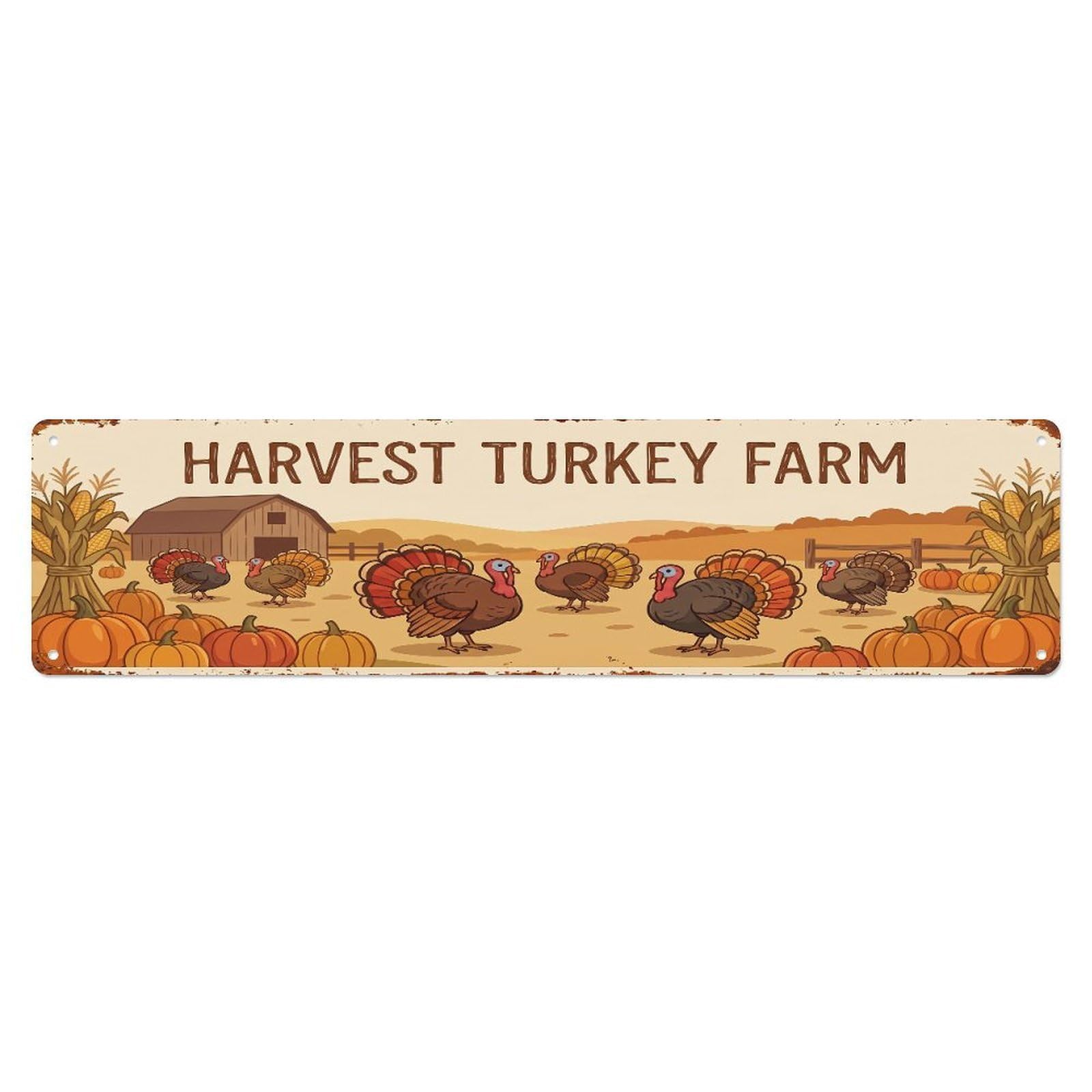 Metal Tin Sign Vintage Turkey Farm Scene Harvest Turkey Farm