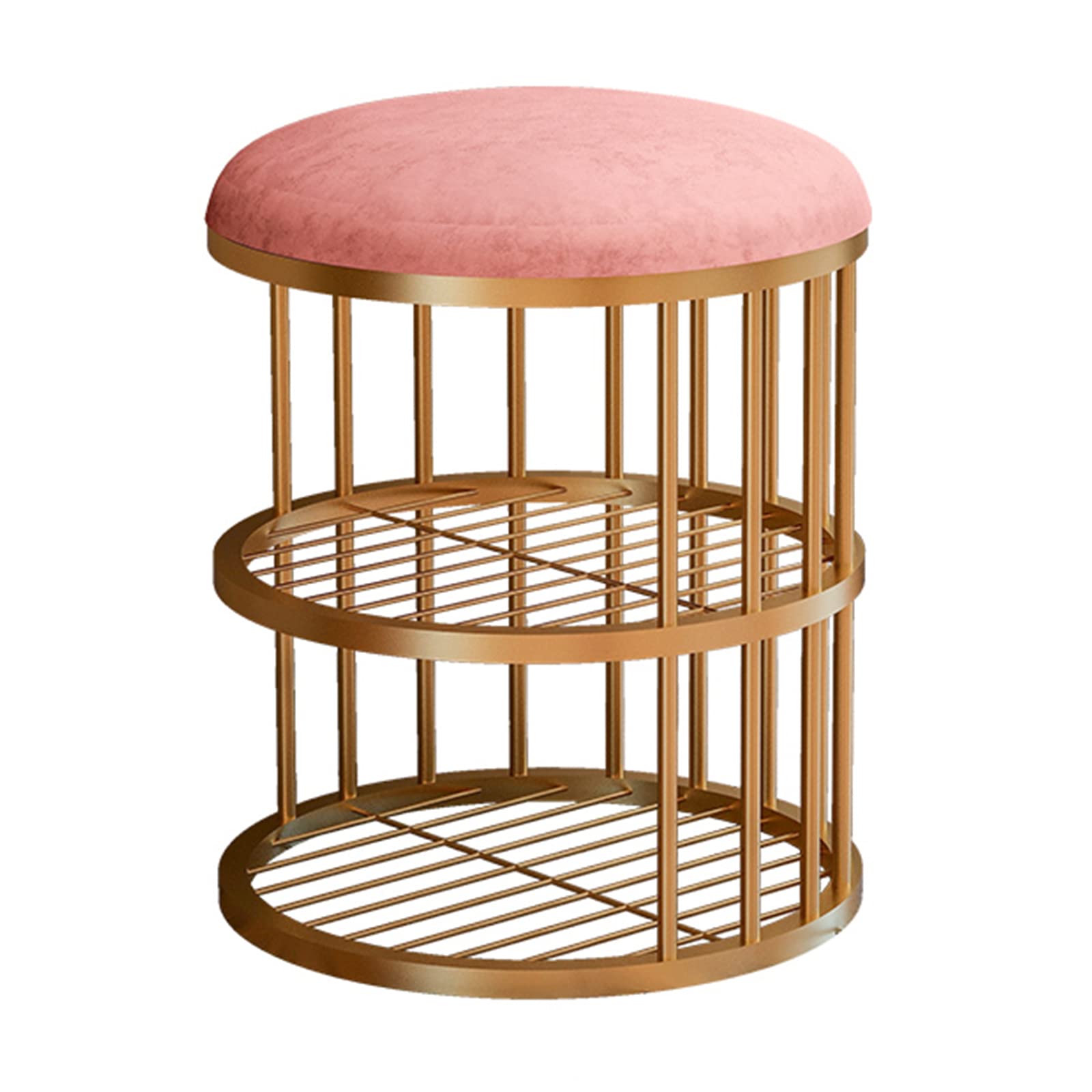 Pouf de rangement rond en velours rose pour une assise confortable dans l'entrée