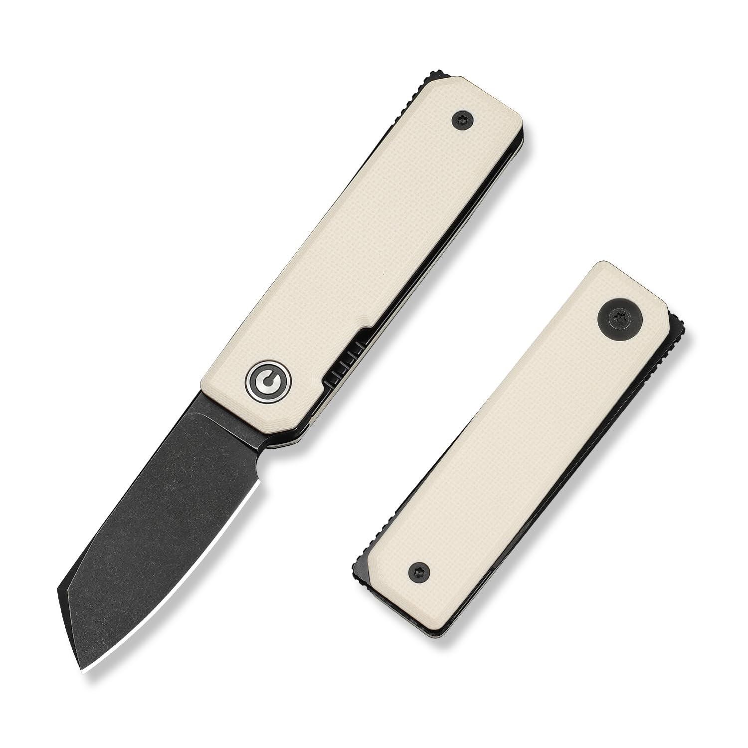 CIVIVI Mini Kukei Pocket Knife, Folding Knife 5.12 CM Nitro-V Blade G10 Handle, EDC Knife with Leather Sheath, Front Flipper Opener C25036-3(Ivory)