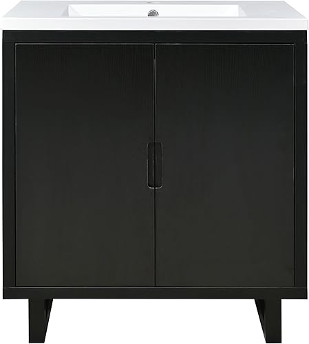 Miniatura 6 de Tocador de baño de 30 pulgadas con fregadero, armario combinado con fregadero empotrado, gabinete de almacenamiento de baño de diseño moderno con