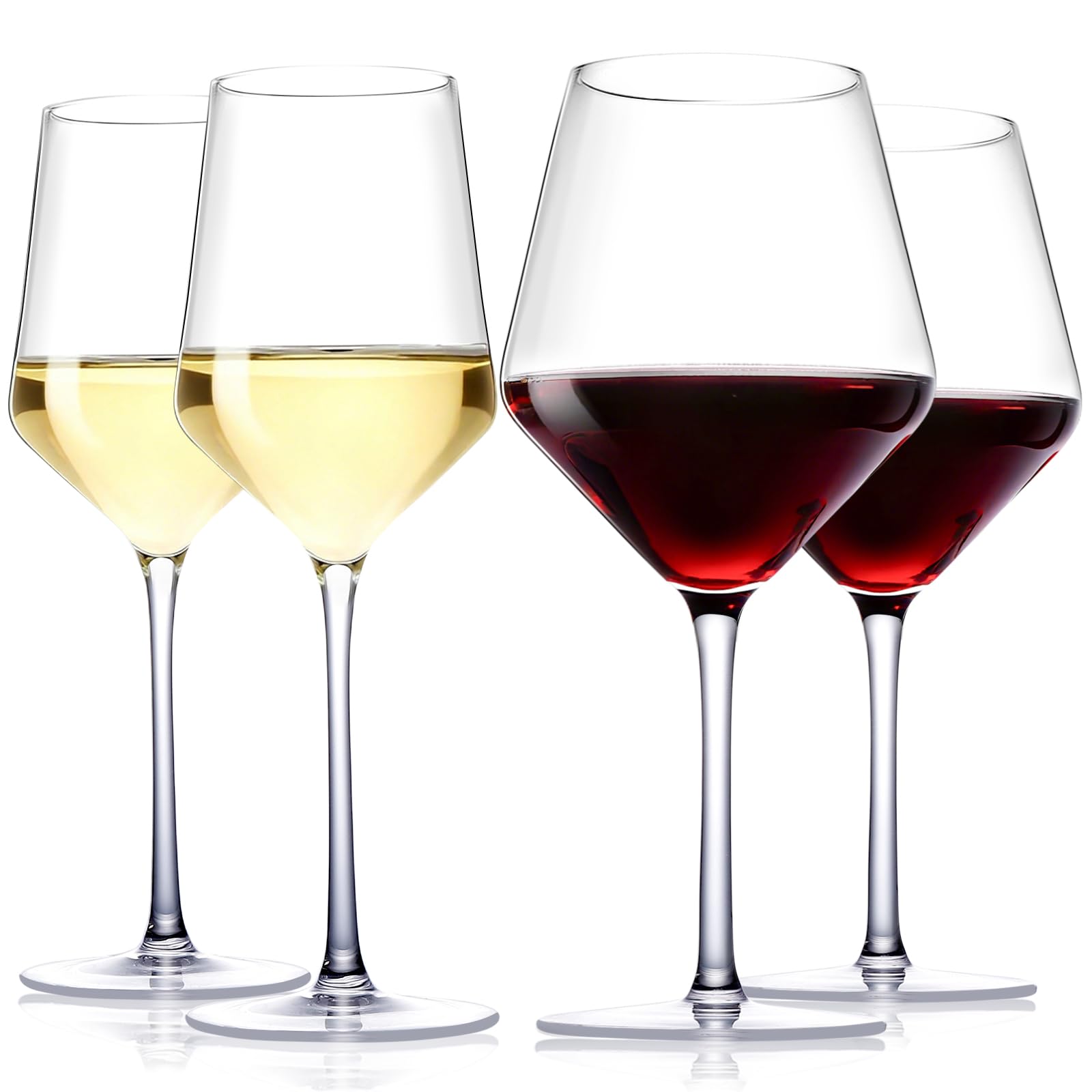 Physkoa Rot- und Weißweingläser mit Korkenzieher, mundgeblasene Kristallgläser, 652 ml, 400 ml, große burgunderrote Gläser, Hochzeit, Einweihung, Weihnachten, Muttertag, Geschenk, 4 Stück