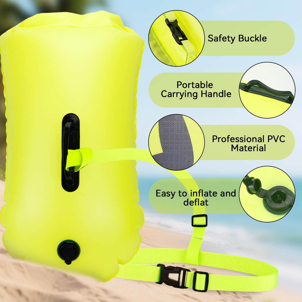 28L Galleggianti da traino per nuoto in acque libere Galleggiante da nuoto altamente visibile Dry Bag Impermeabile Galleggiante da traino gonfiabile in PVC per triathlon