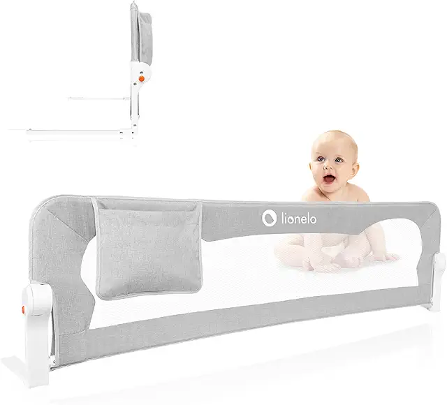 Barrière de lit bébé Lionelo Eva 150cm, pliable 180°, gris, anti-chute