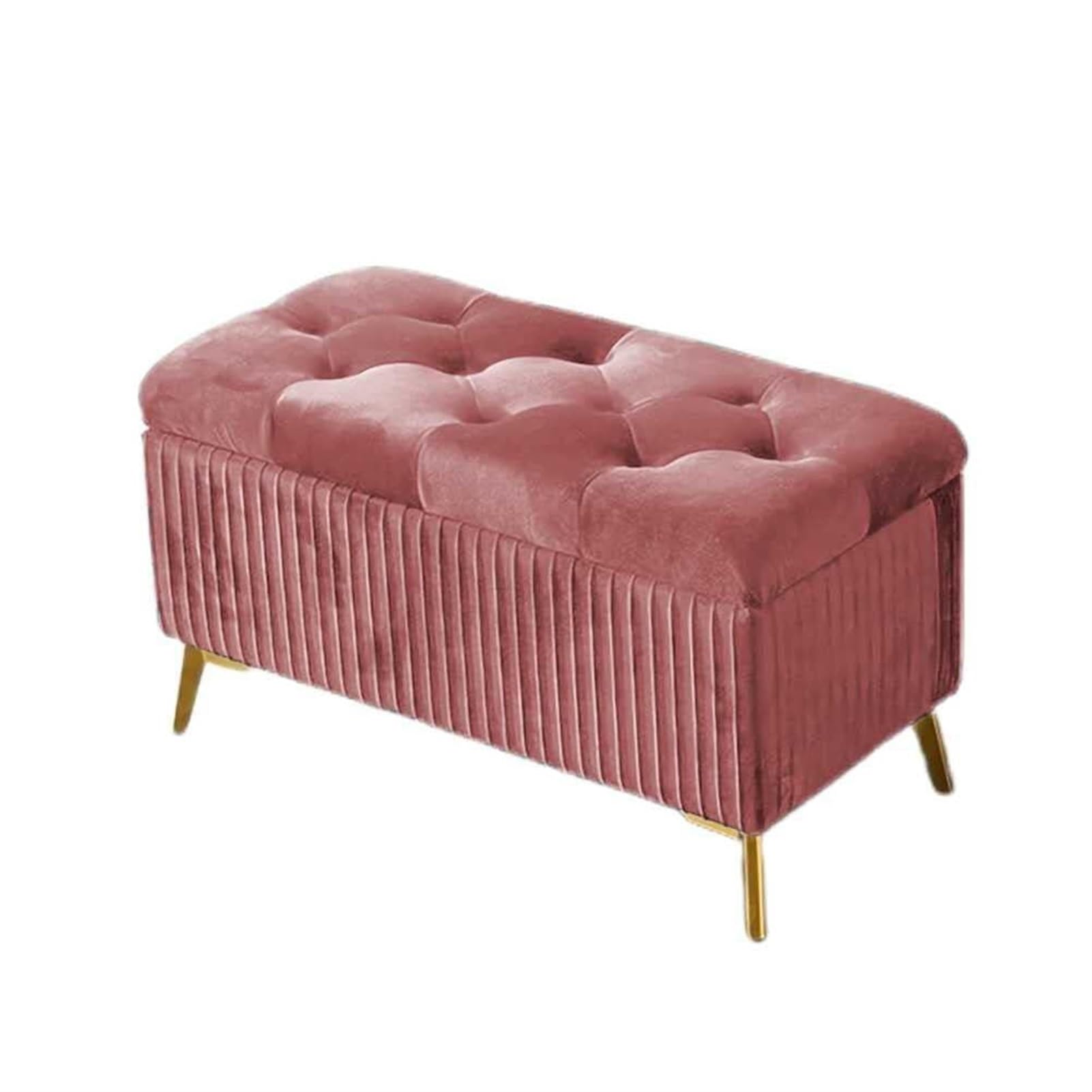 Banc de rangement rembourré aux pieds dorés pour sublimer le style du salon