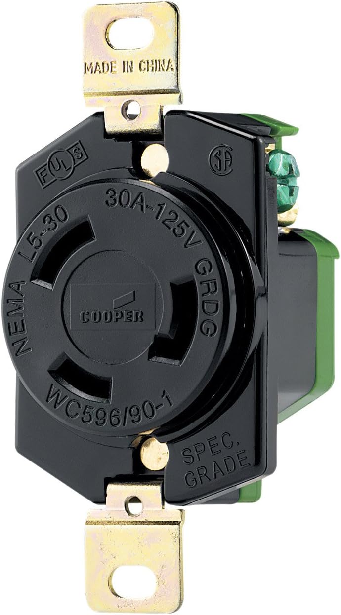 🛒 Flash Sale EATON Cooper Wiring Devices, L530R-Single Locking Receptacle, 30A -125V, 2-pole, 3-wire Grounding Back & Side Wire, Fed. SpeclW-C-596F