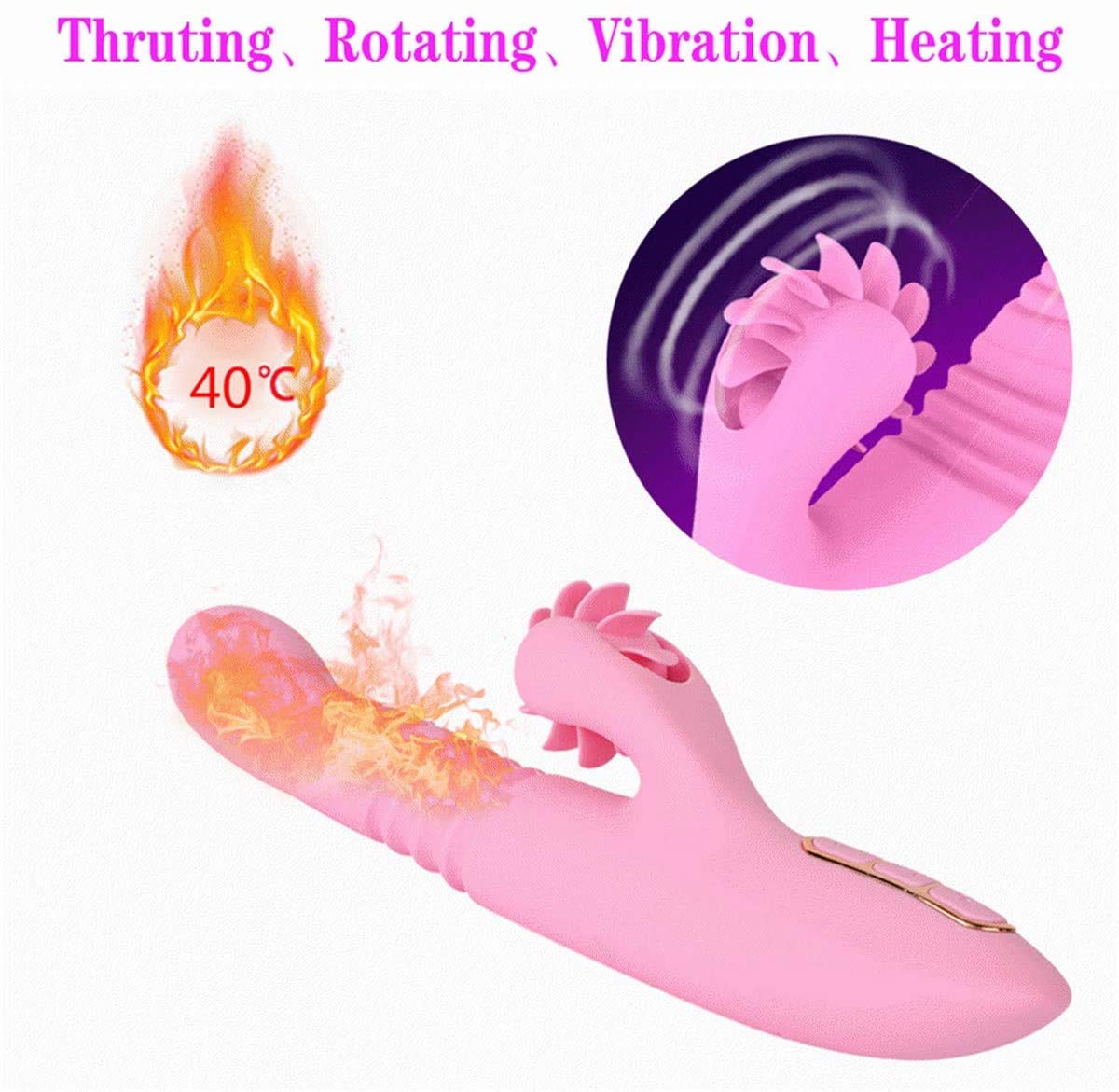 Dildo Femminile Silicone, Clitorideo Stimolatore del Vibratore, Giocattolo del Sesso, Vibratore G-Spot con Funzione Push, Lingua Leccare Il Vibratore, Vibratore del Coniglio