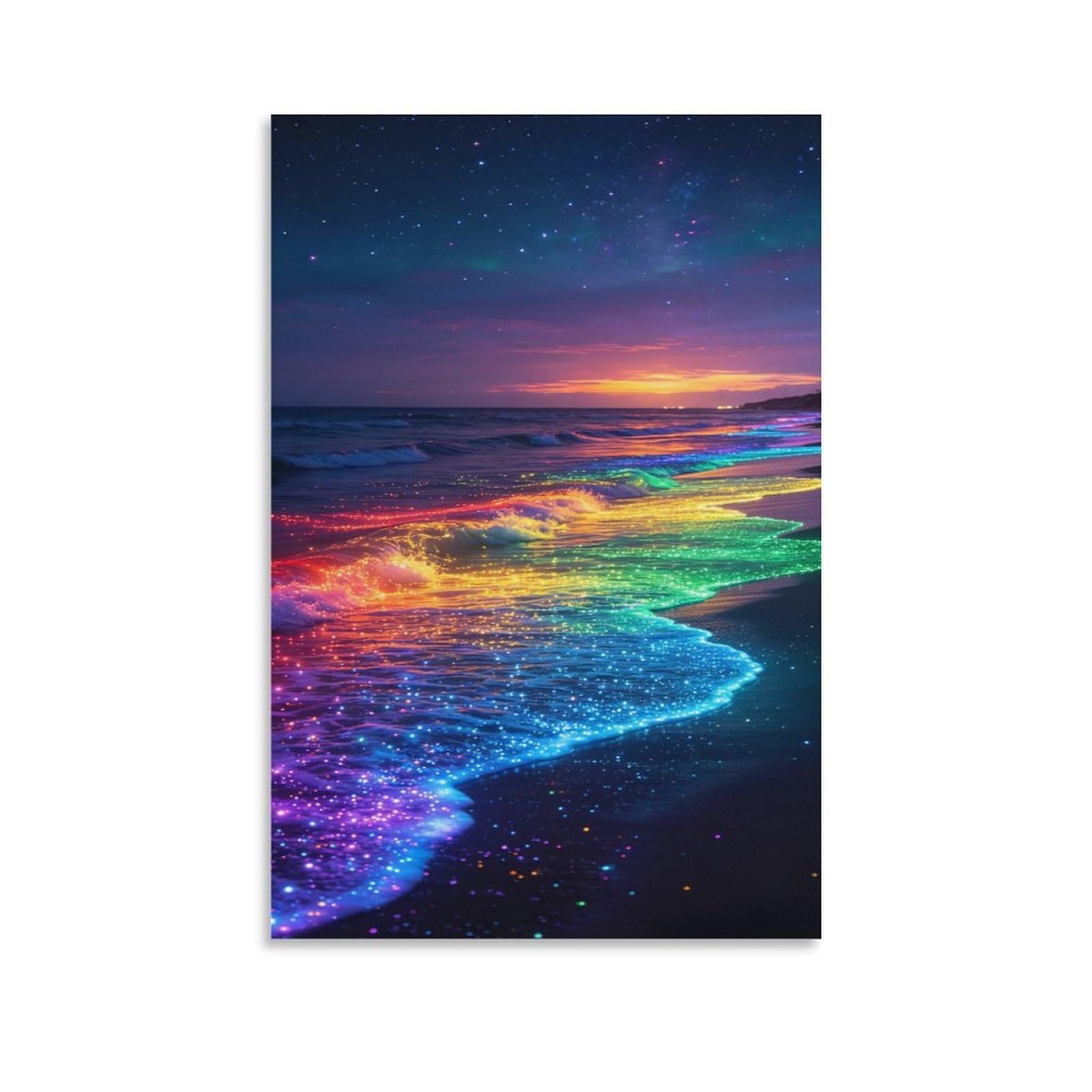 IEJKLUVWX Iridescent Sea Dusk Wall Art Prismatic Coast SkyWaterproof Canvas Ready to Hang Moisture Resistant for Sofa Background Living Room Office Worker Original 20x30inch(50x75cm)