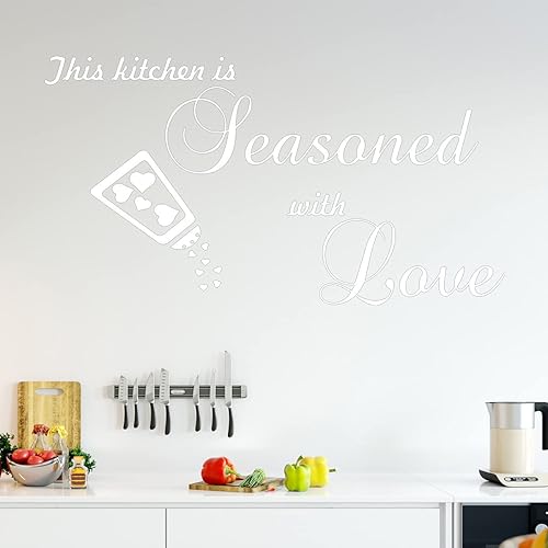 Miniatura 2 de VWAQ This Kitchen is Seasoned with Love - Adhesivo decorativo para pared, diseño de refranes de vinilo para comedor (blanco, 8 pulgadas de alto x 14