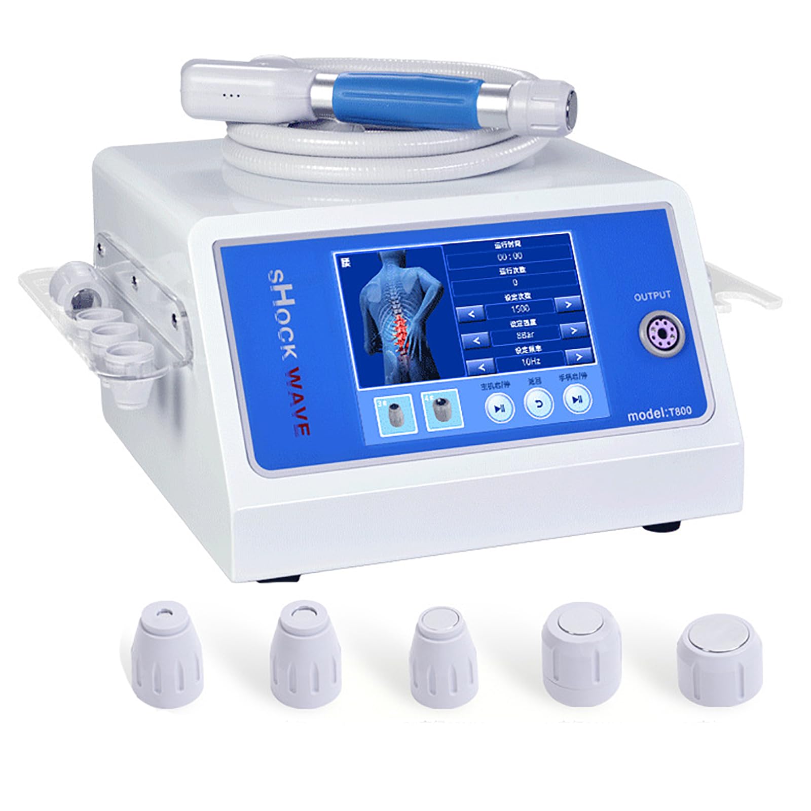 Macchina per Onde D'urto ED, Strumento Pneumatico per Fisioterapia a Onde D'urto con 5 Sonde, Intensità Regolabile 0,5-10 Bar E Frequenza 0,1-22 Hz, profondità nella Pelle 8 Cm, Non Invasivo