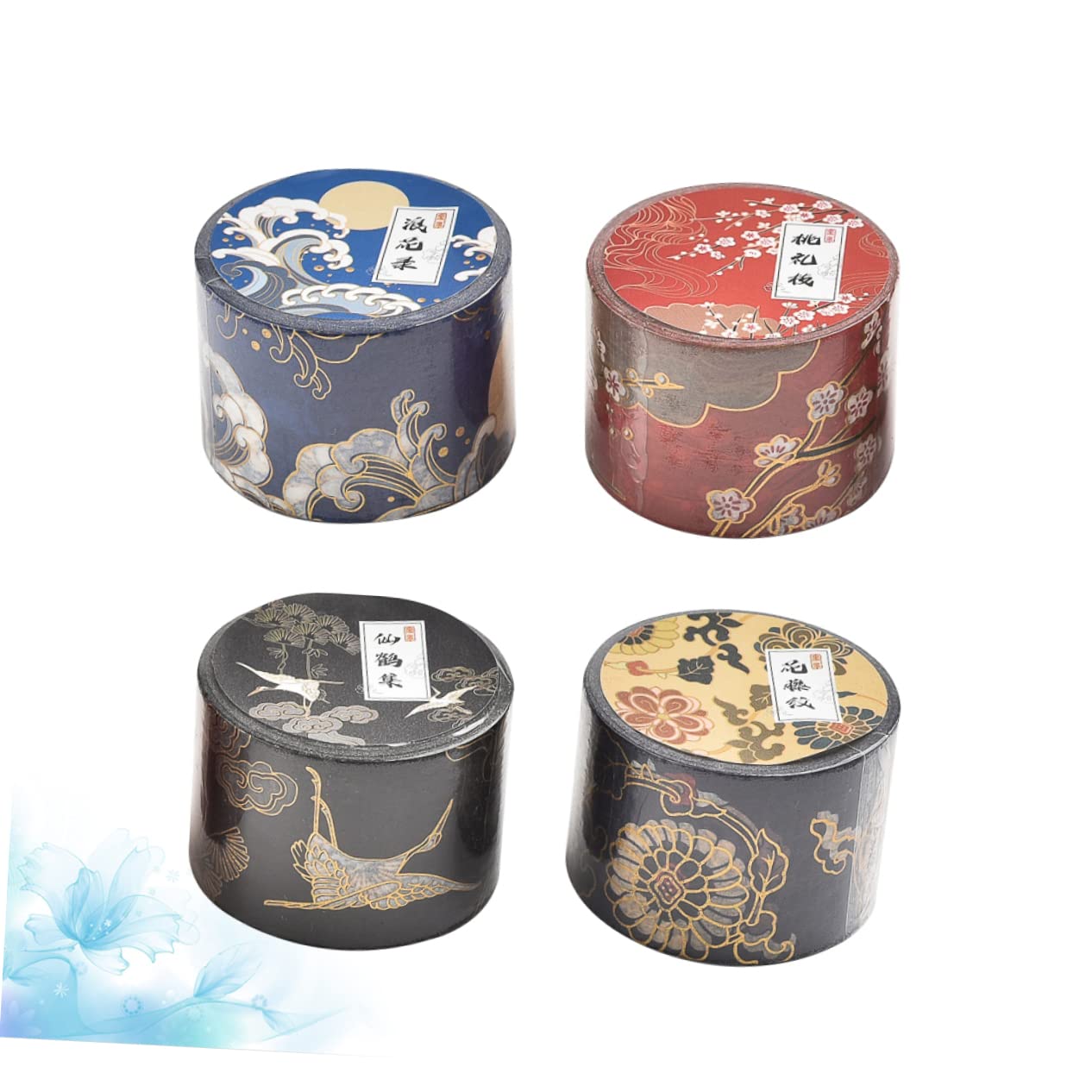 NUOBESTY 8rollos Cinta De Papel Washi Diseño De Hot Stamping Para Manualidades y Álbumes De Recortes Rama De Melocotón Olas Grulla Flores