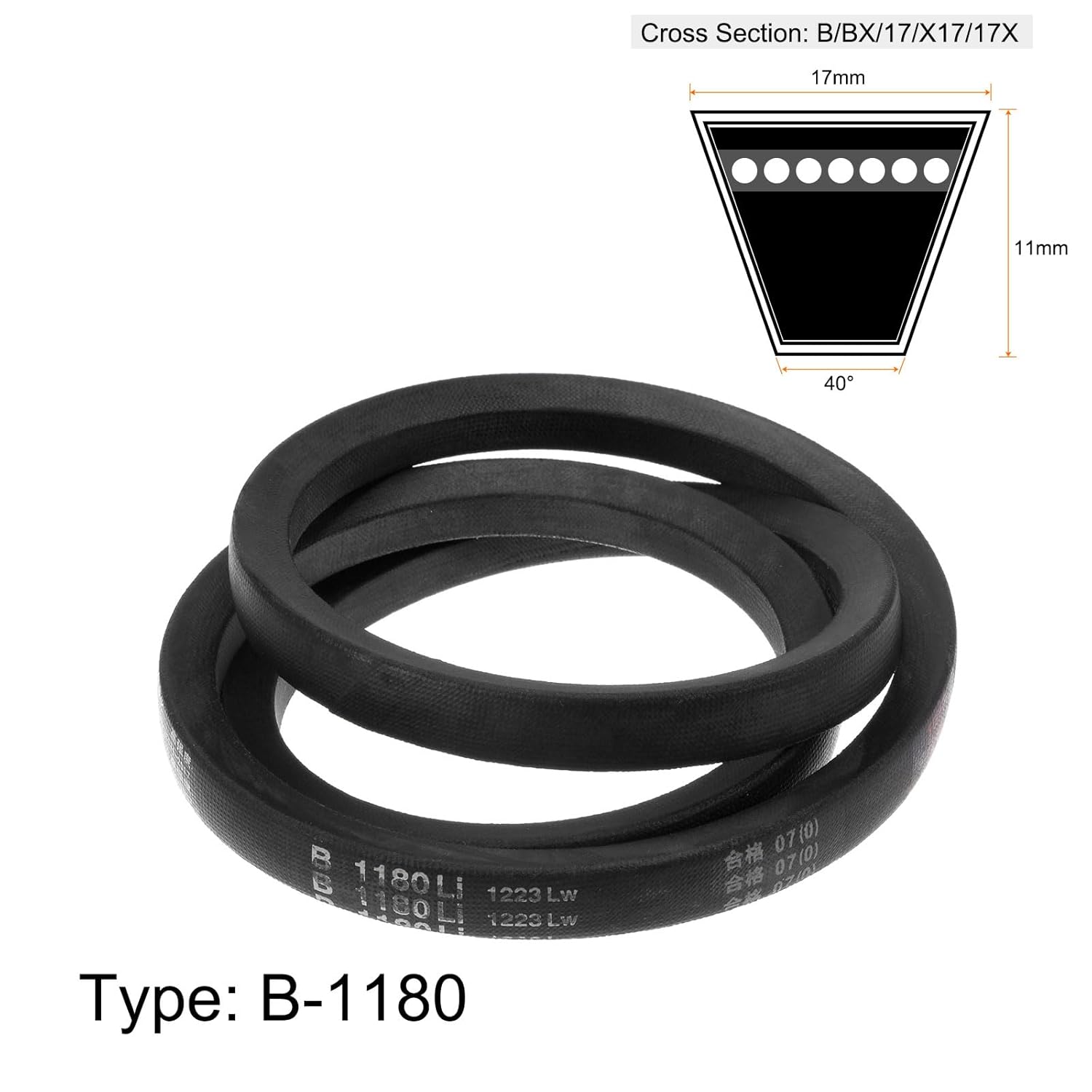 HARFINGTON 2pcs B-1180Li V-Belts Drive Belt 1180mm Inner Girth B Section Rubber for Power Transmission